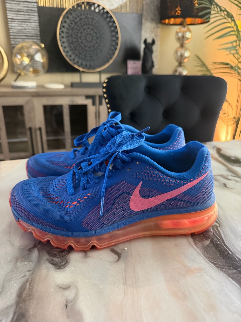 Nike Kids Blue Sneakers with Pink Swoosh and Orange Air Sole